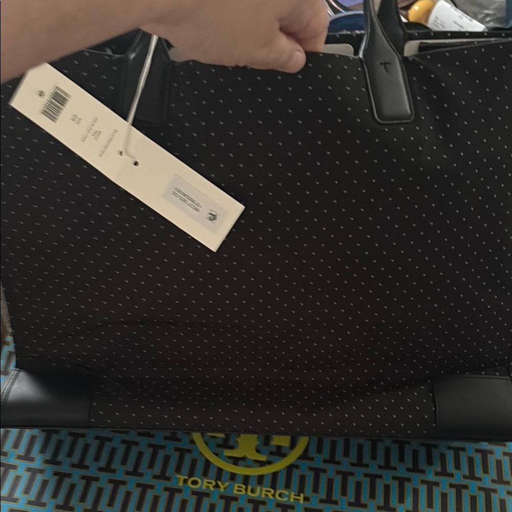Tory Burch Large Ella Black and White patterned Tote Bag - Picture 4 of 5